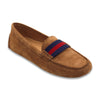 Navy & Red Surcingle Needlepoint Driving Shoe in Cognac Suede by Smathers & Branson - Country Club Prep