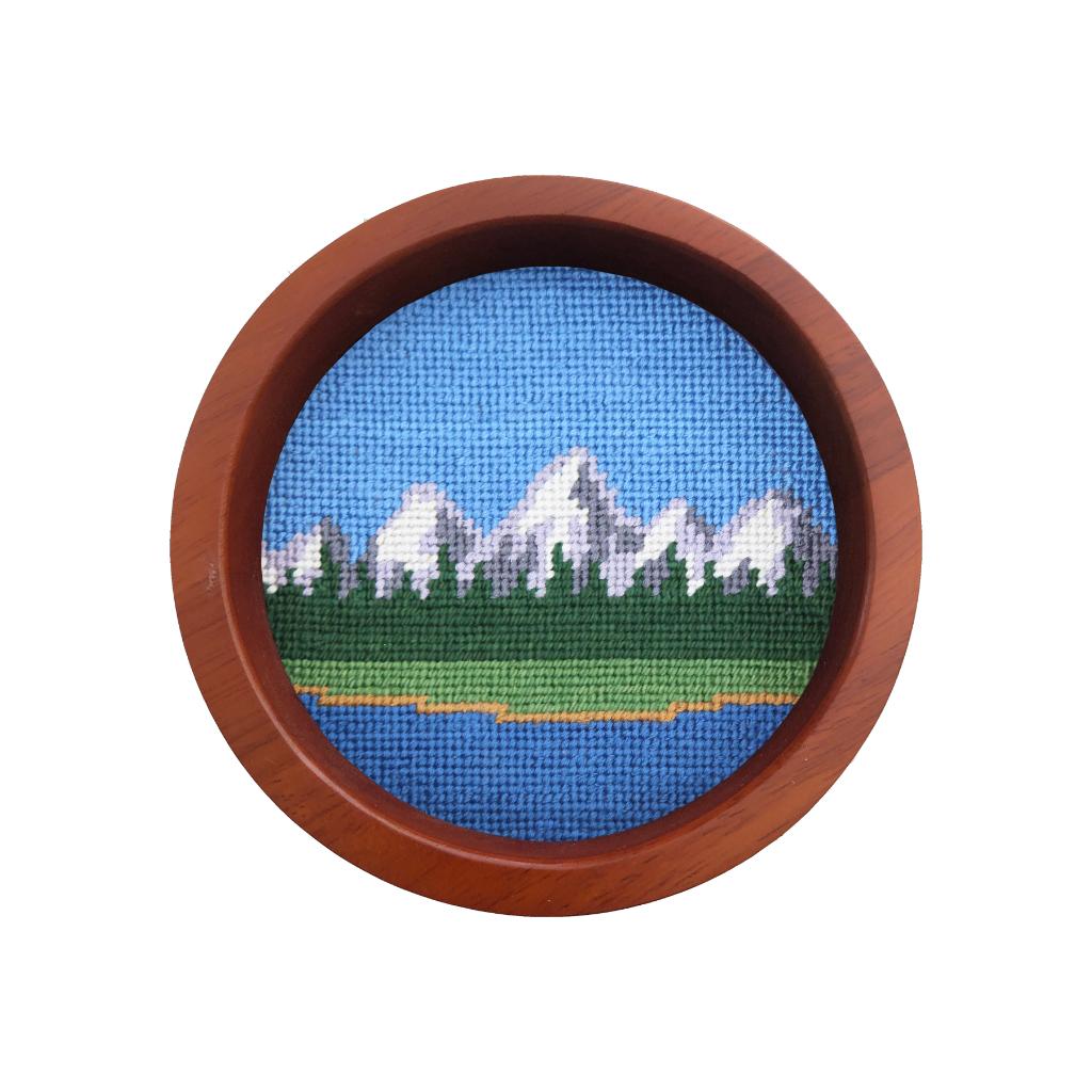 Tetons Needlepoint Wine Bottle Coaster by Smathers & Branson - Country Club Prep