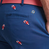 Stretch Twill Harbor Pant in Nantucket Navy with Embroidered Candy Canes by Castaway Clothing - Country Club Prep