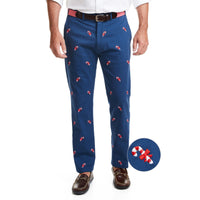 Stretch Twill Harbor Pant in Nantucket Navy with Embroidered Candy Canes by Castaway Clothing - Country Club Prep