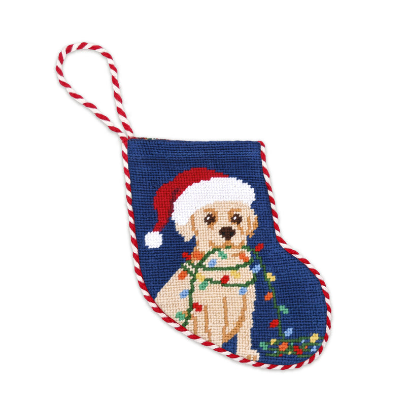 Yellow Lab Christmas Lights Needlepoint Stocking Ornament by Smathers & Branson
