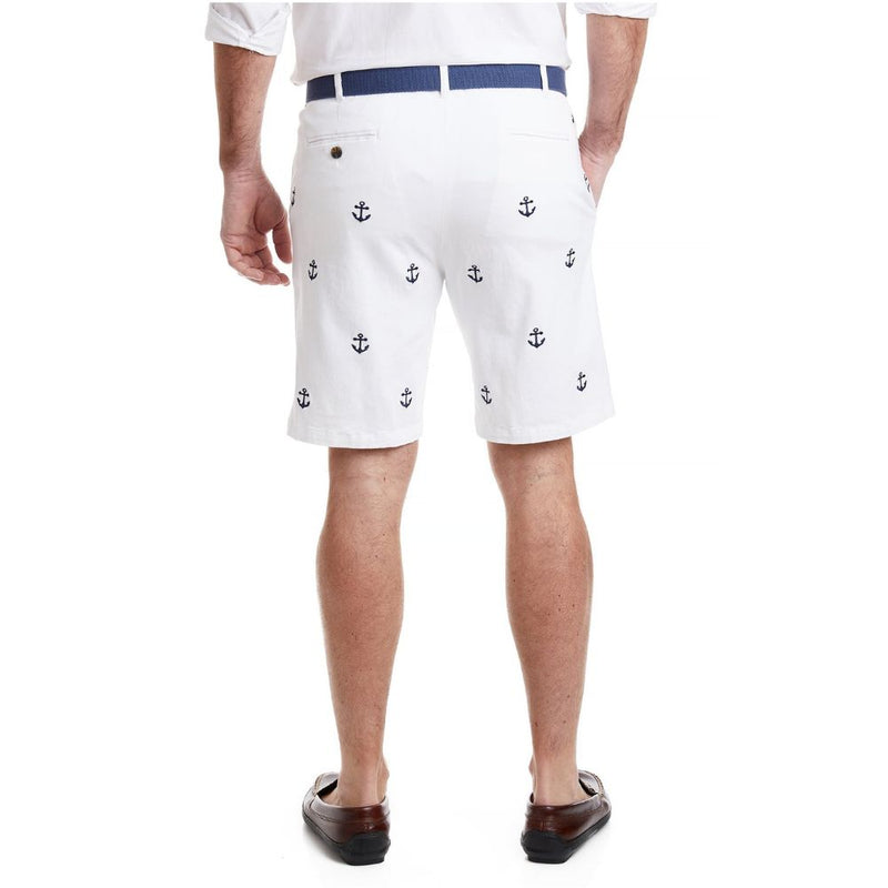 Stretch Twill Cisco Short with Anchor in White by Castaway Clothing - Country Club Prep