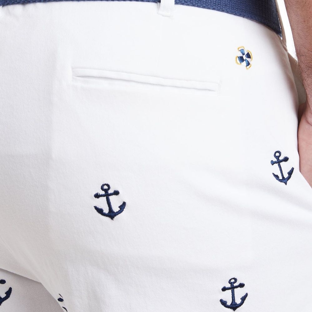 Stretch Twill Cisco Short with Anchor in White by Castaway Clothing