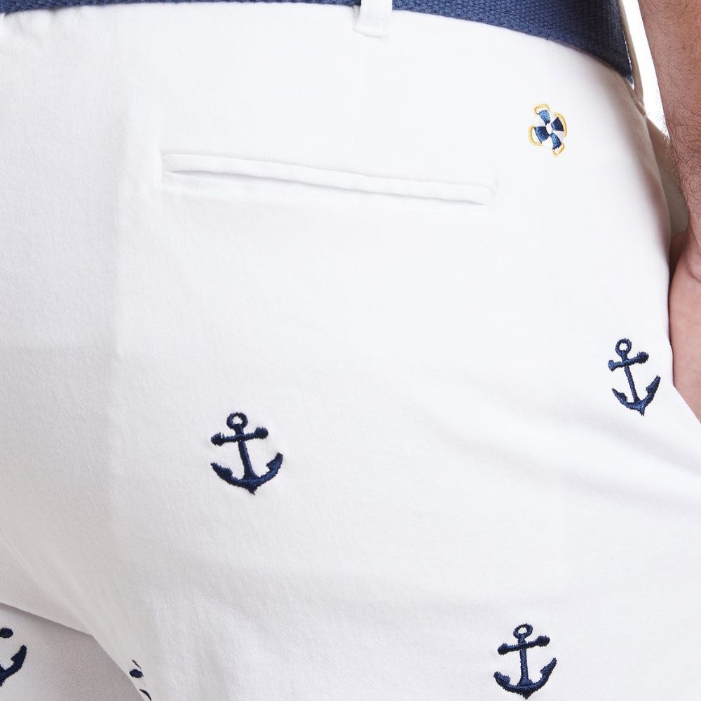 Stretch Twill Cisco Short with Anchor in White by Castaway Clothing - Country Club Prep