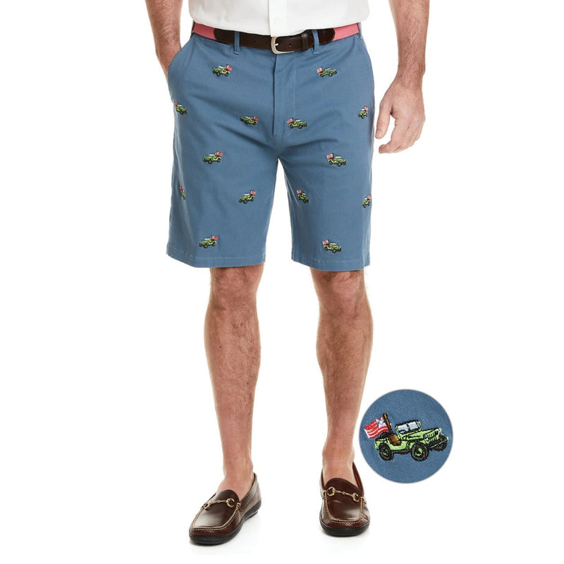 Stretch Twill Cisco Short with Army Jeeps by Castaway Clothing - Country Club Prep