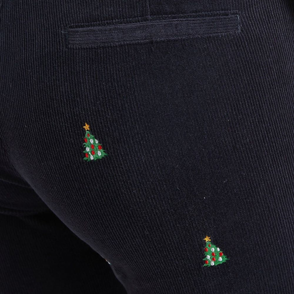 Ladies Beachcomber Stretch Corduroy Ankle Capri with Embroidered Christmas Trees by Castaway Clothing - Country Club Prep