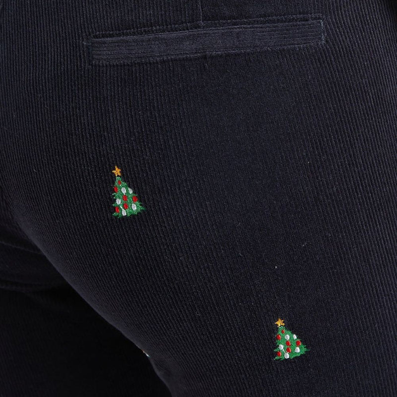 Ladies Beachcomber Stretch Corduroy Ankle Capri with Embroidered Christmas Trees by Castaway Clothing - Country Club Prep