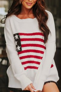 US Flag Side Slit Drop Shoulder Sweater - Country Club Prep