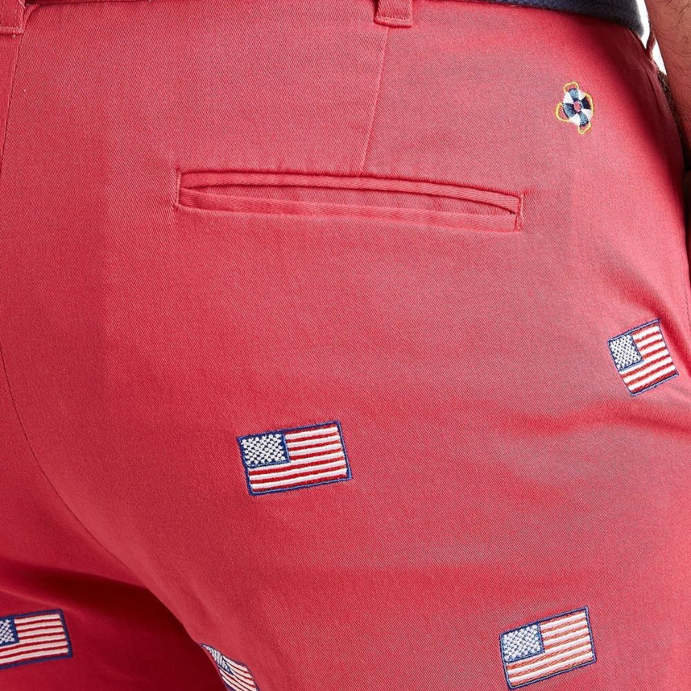 Stretch Twill Cisco Short with American Flag in Hurricane Red by Castaway Clothing - Country Club Prep