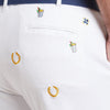 Stretch Twill Harbor Pant with Embroidered Lucky Mint Julep in White by Castaway Clothing - Country Club Prep