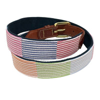 Seersucker Soiree Leather Tab Belt on Navy Canvas by Country Club Prep - Country Club Prep