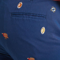 Stretch Twill Harbor Pant with Embroidered Football and Turkey by Castaway Clothing - Country Club Prep