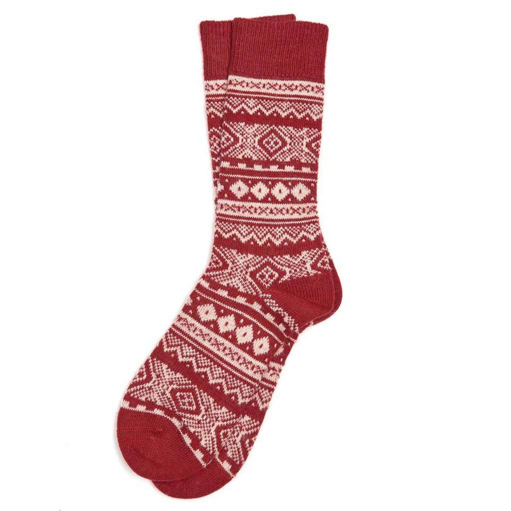 Men's Onso Fairisle Socks in Dark Red by Barbour - Country Club Prep