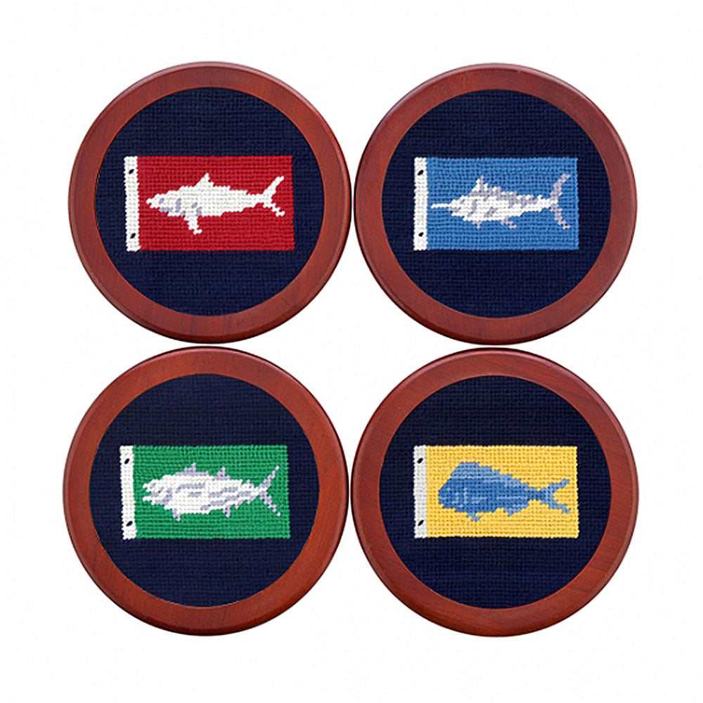 Sportfishing Flags Needlepoint Coasters by Smathers & Branson - Country Club Prep