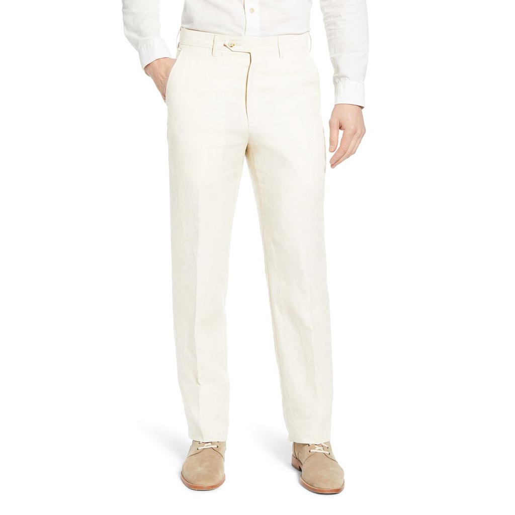 Rugby Plain-front Pant in White Linen by Country Club Prep - Country Club Prep