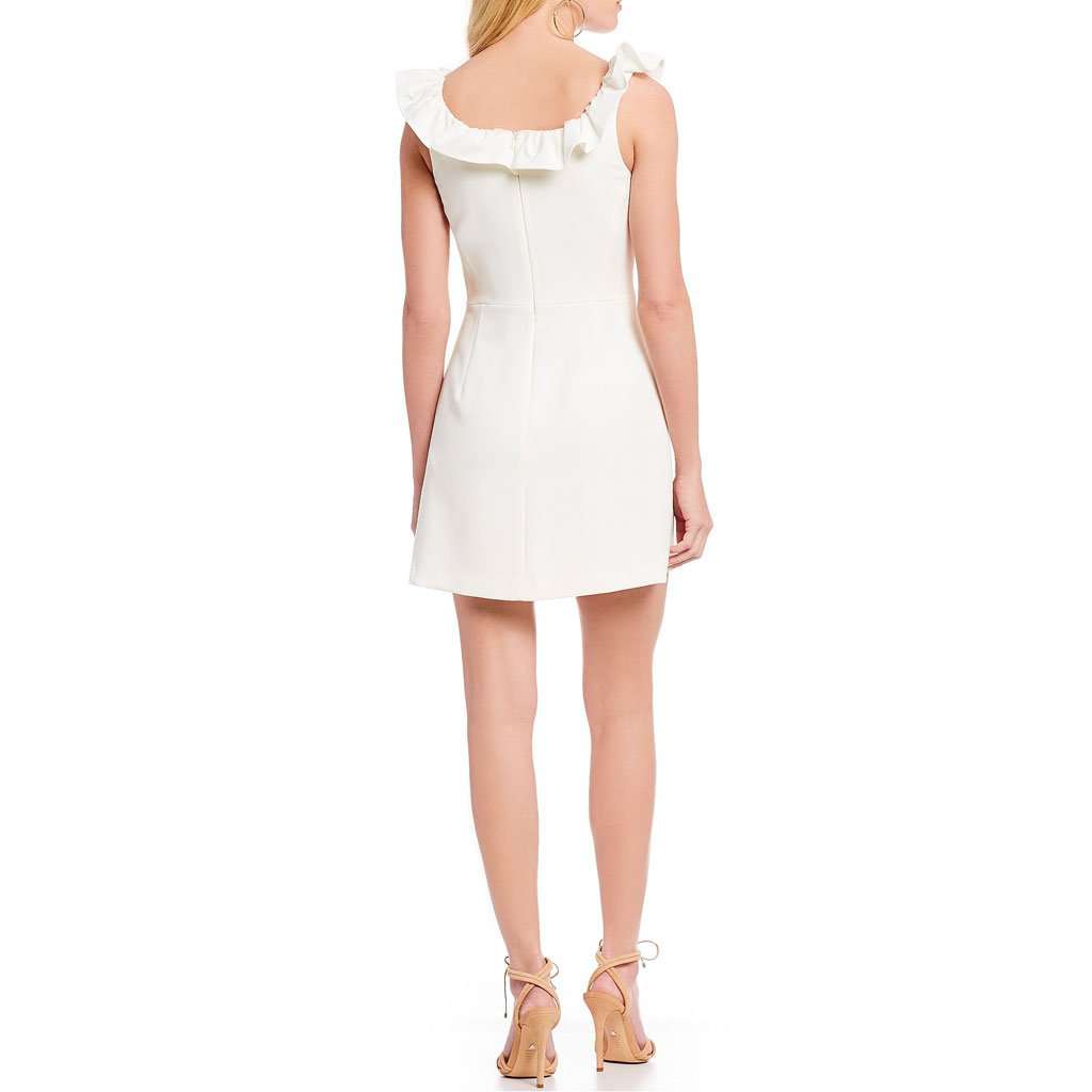 French connection white store ruffle mini dress