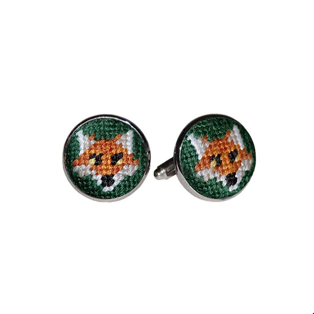 Fox Needlepoint Cufflinks in Hunter Green by Smathers & Branson - Country Club Prep