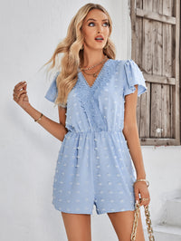 Swiss Dot Lace Trim Flutter Sleeve Romper with Pockets - Country Club Prep