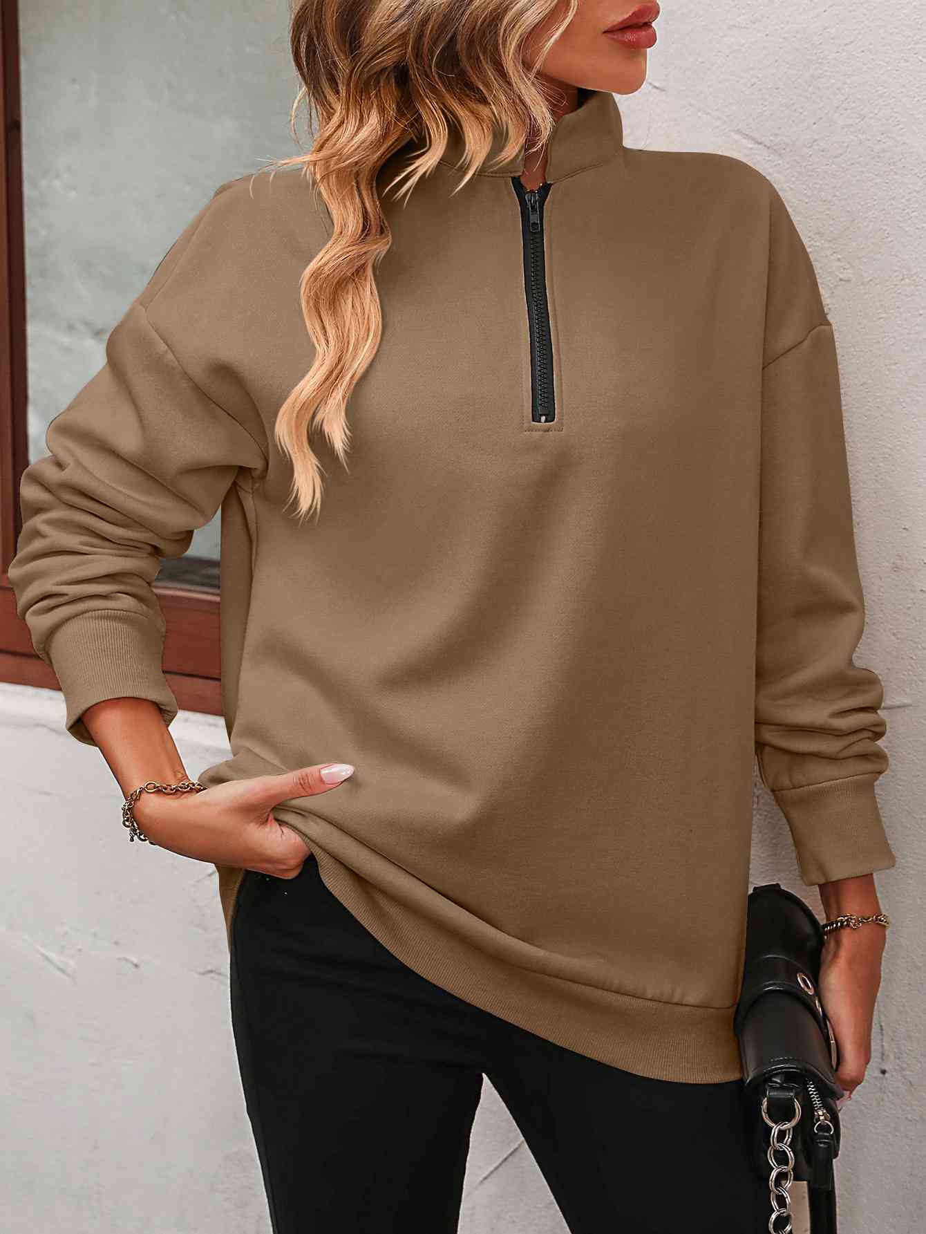 Zip-Up Dropped Shoulder Sweatshirt - Country Club Prep