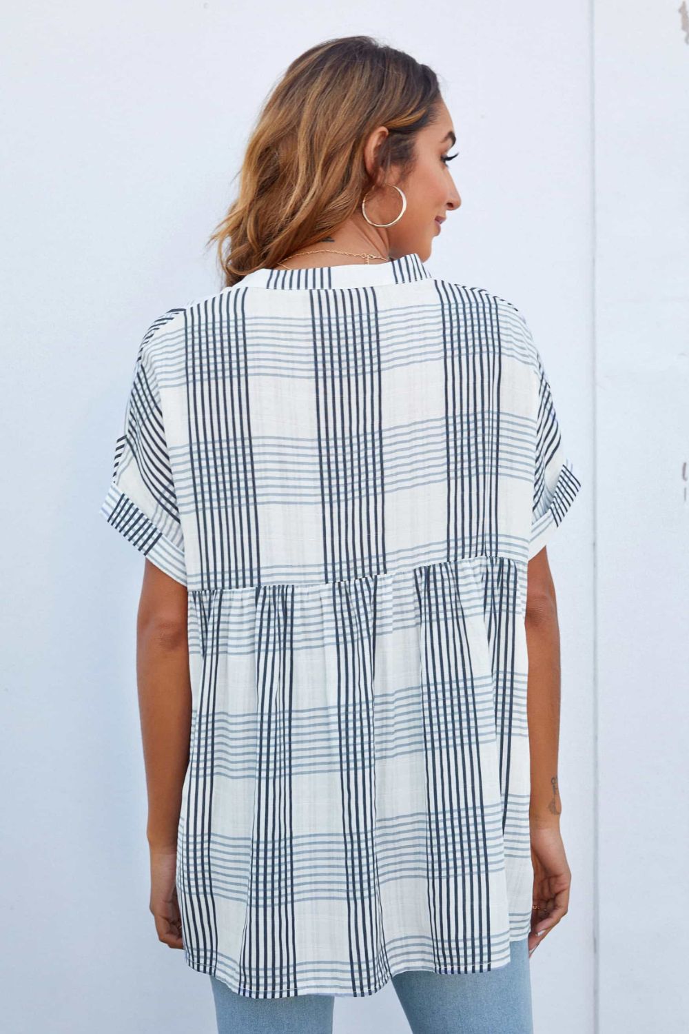 Slit Notched Long Sleeve Blouse main image 0