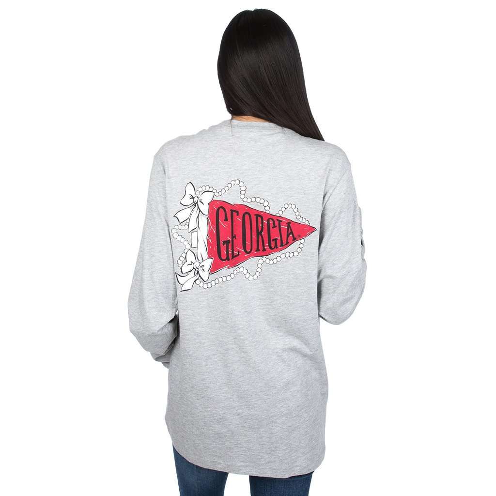 University of Georgia Pennant Flag Long Sleeve Tee in Grey by Lauren James - Country Club Prep