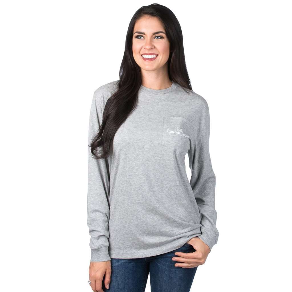 University of Georgia Pennant Flag Long Sleeve Tee in Grey by Lauren James - Country Club Prep