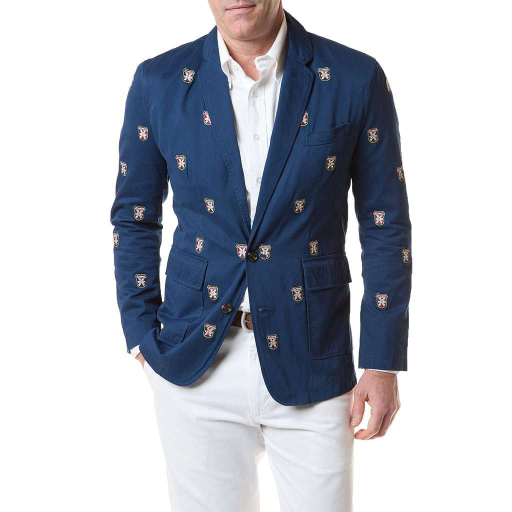 Spinnaker Blazer With Embroidered Bushwood Crest in Atlantic by Castaway Clothing - Country Club Prep