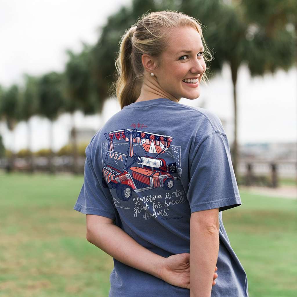 USA Golf Cart Tee in Marine Blue by Lily Grace - Country Club Prep