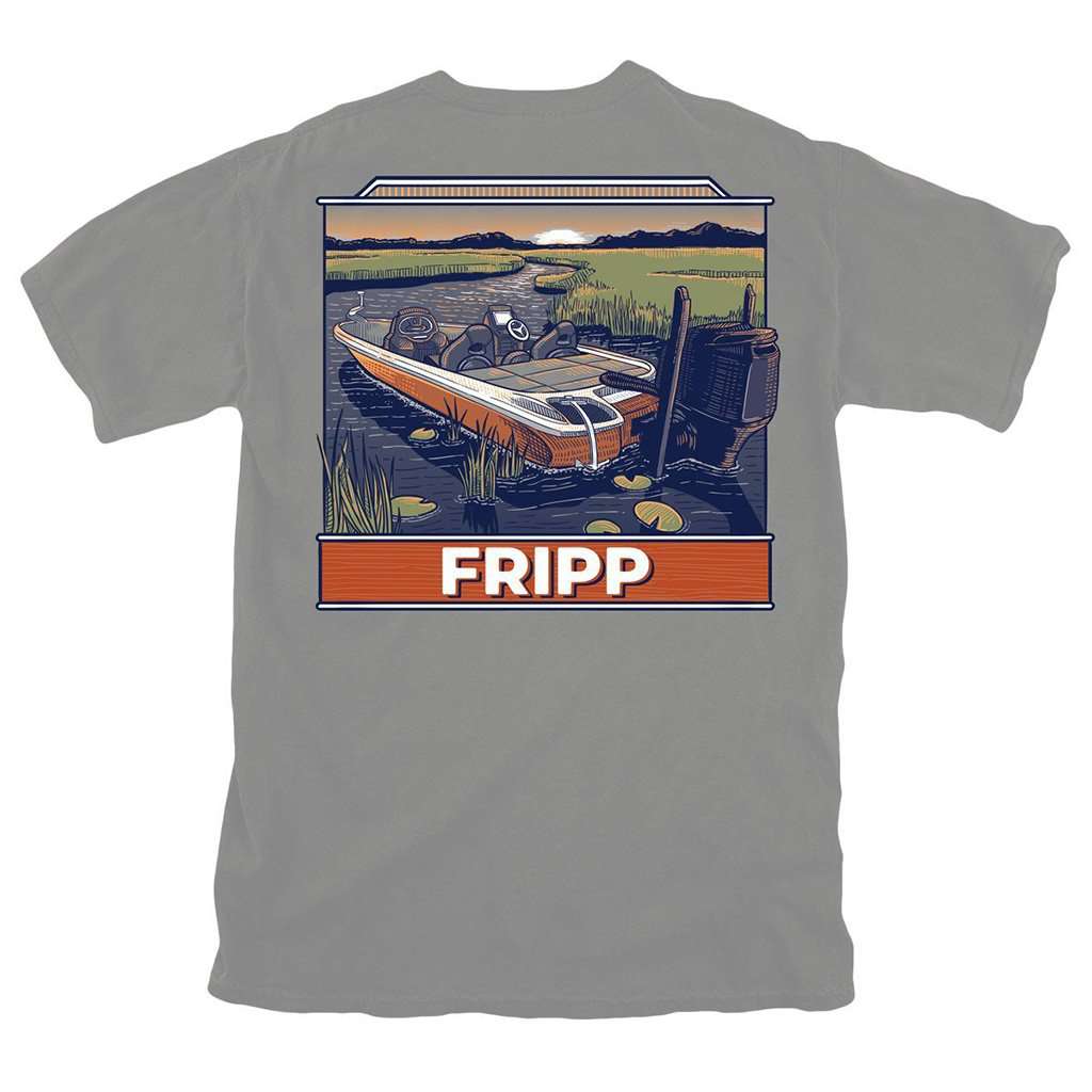 Sunset Fishing Boat T-Shirt in Grey by Fripp Outdoors - Country Club Prep