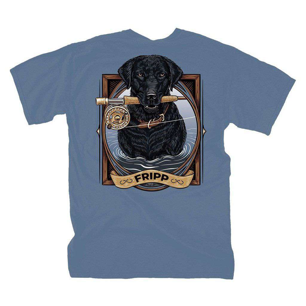 Dog Fishing Pole T-Shirt in Marine Blue by Fripp Outdoors - Country Club Prep