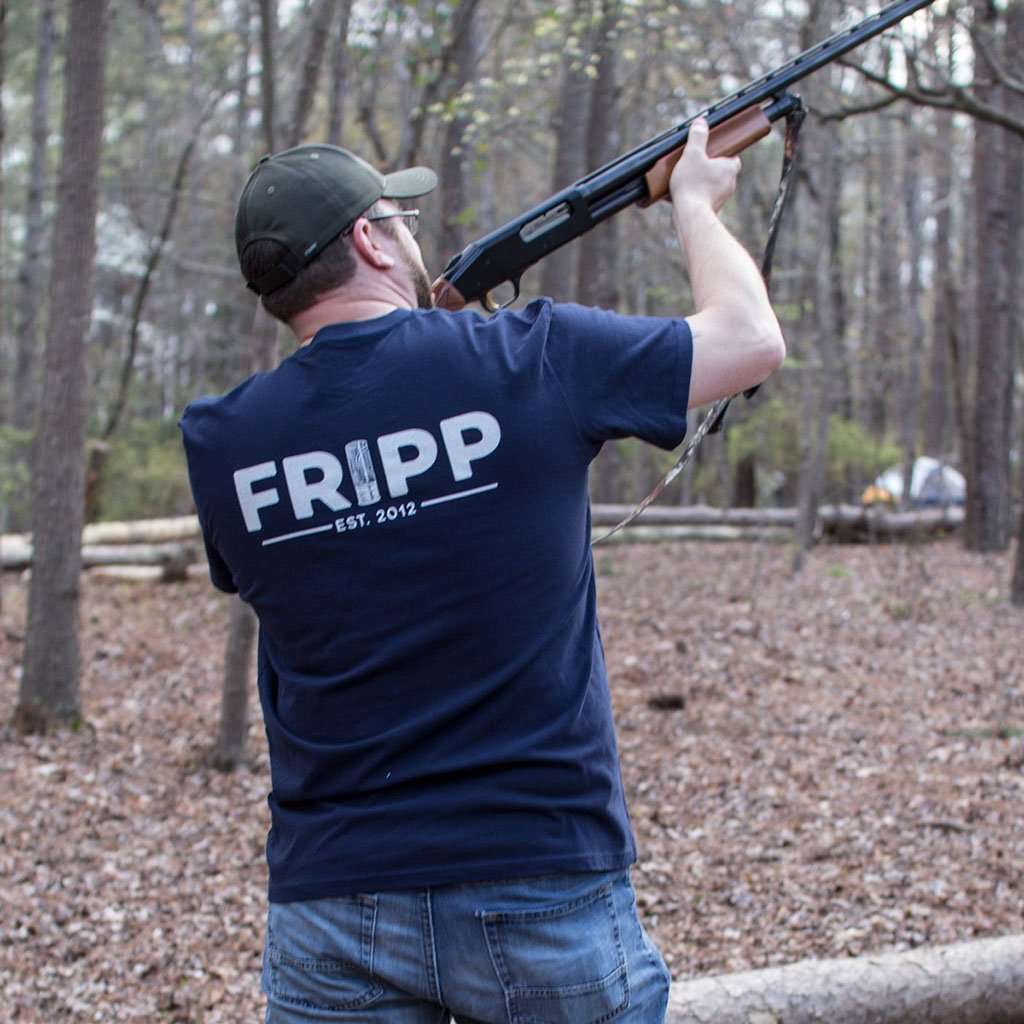 Fripp Logo Shotgun Shells T-Shirt in Navy by Fripp Outdoors - Country Club Prep