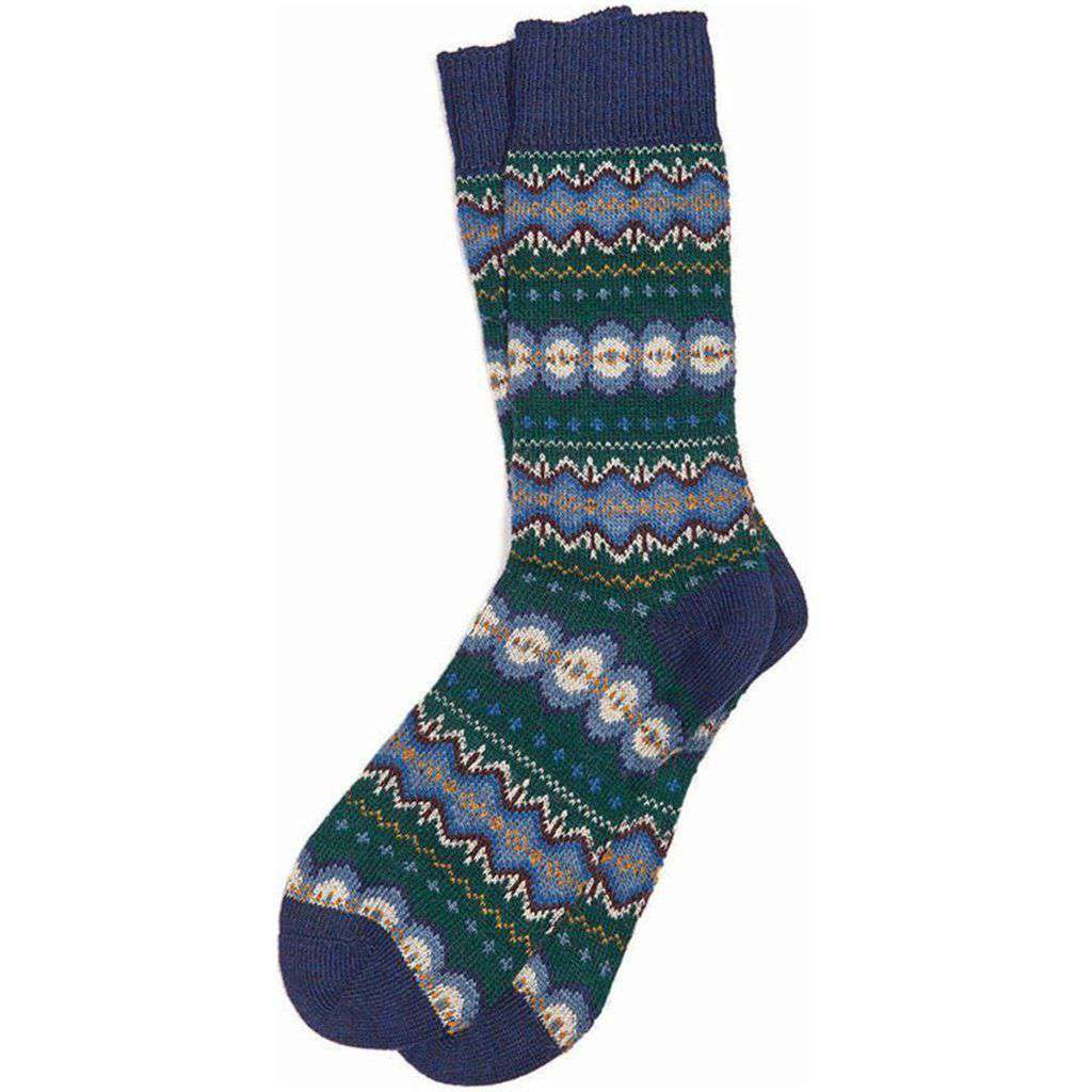 Caistown Fairisle Socks in Bottle Green by Barbour - Country Club Prep