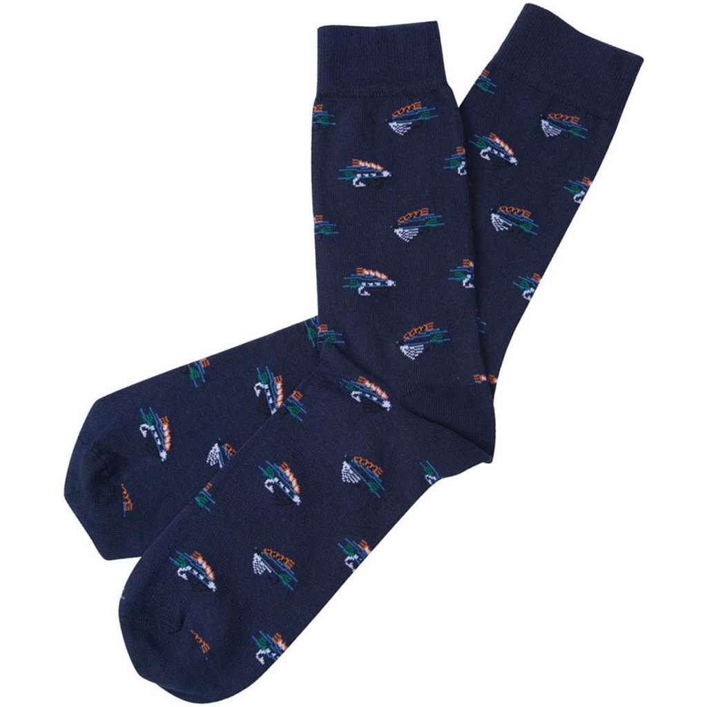 Men's Fly Fish Socks in Navy by Barbour - Country Club Prep