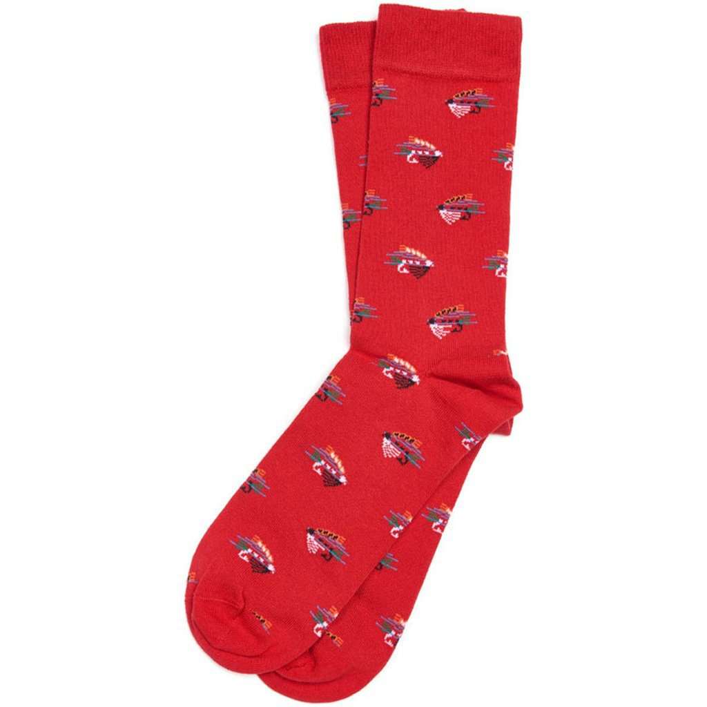 Men's Fly Fish Socks in Red by Barbour - Country Club Prep