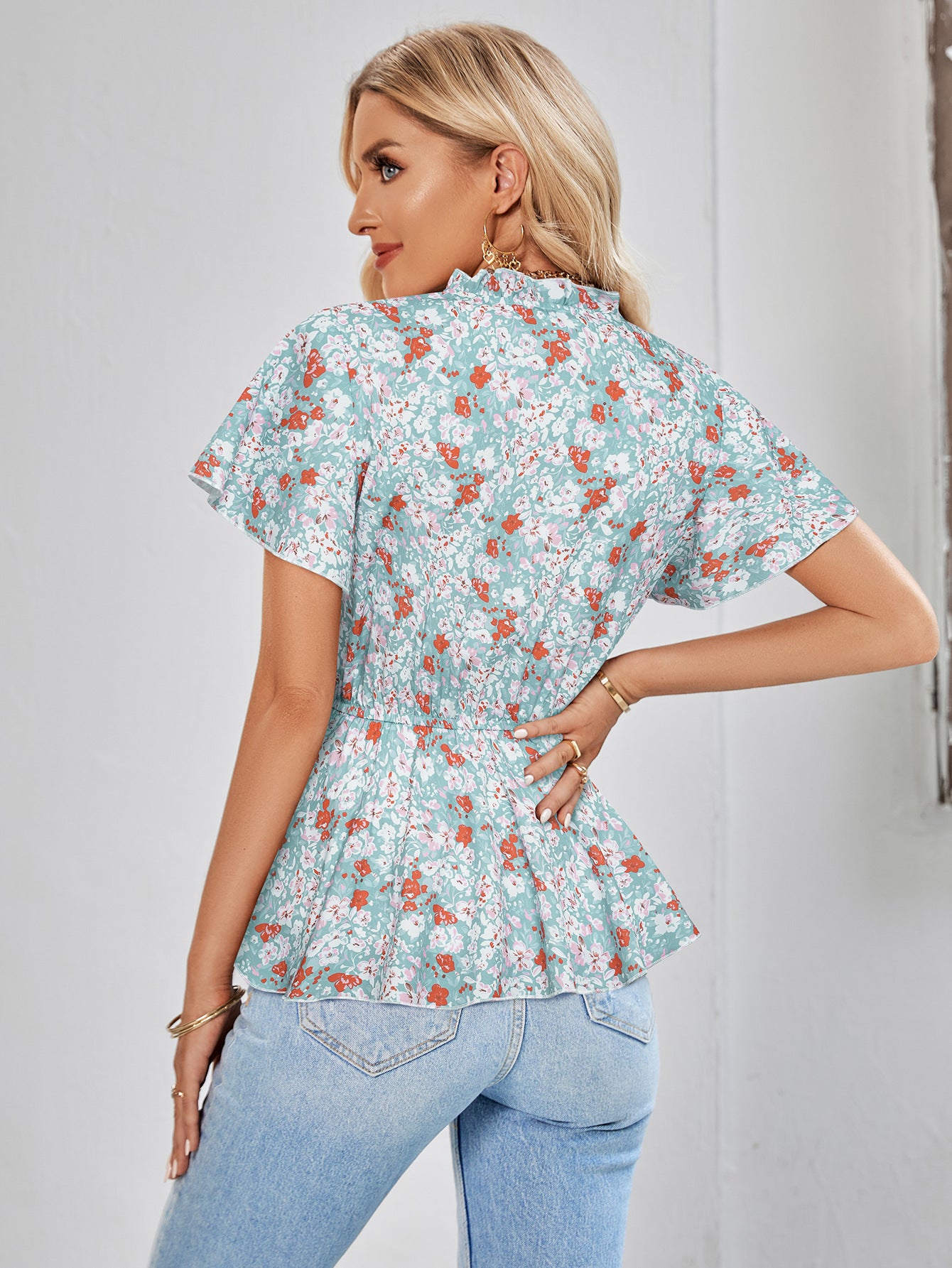 Floral Flutter Sleeve Peplum Blouse - Country Club Prep