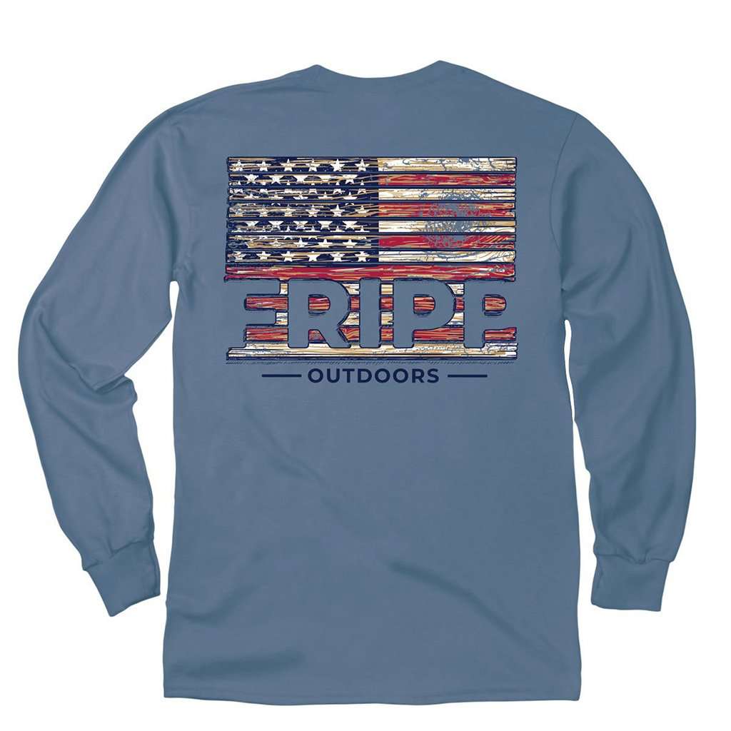 Wood Flag Long Sleeve Tee by Fripp Outdoors - Country Club Prep