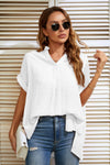 Notched Neck Slit Cuffed Blouse - Country Club Prep
