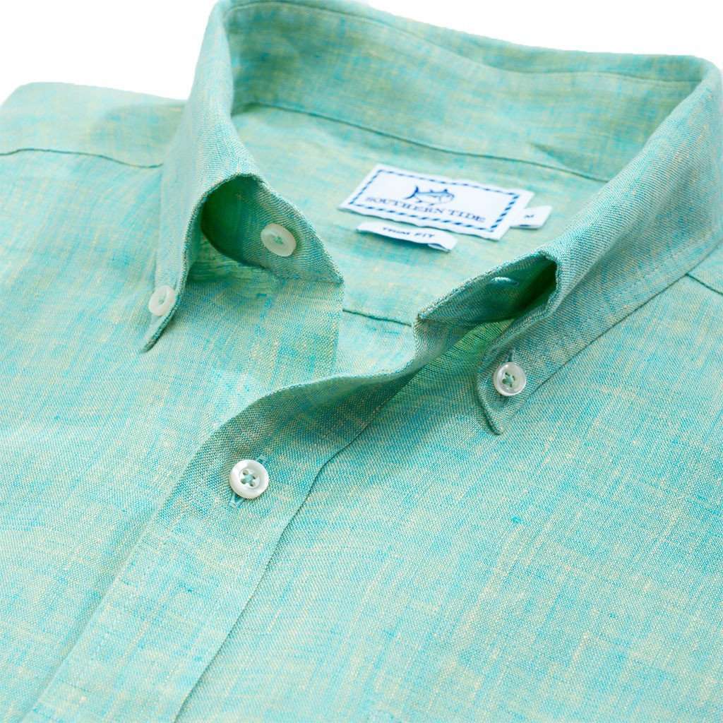 Sunset Harbor Linen Sport Shirt in Turquoise by Southern Tide - Country Club Prep