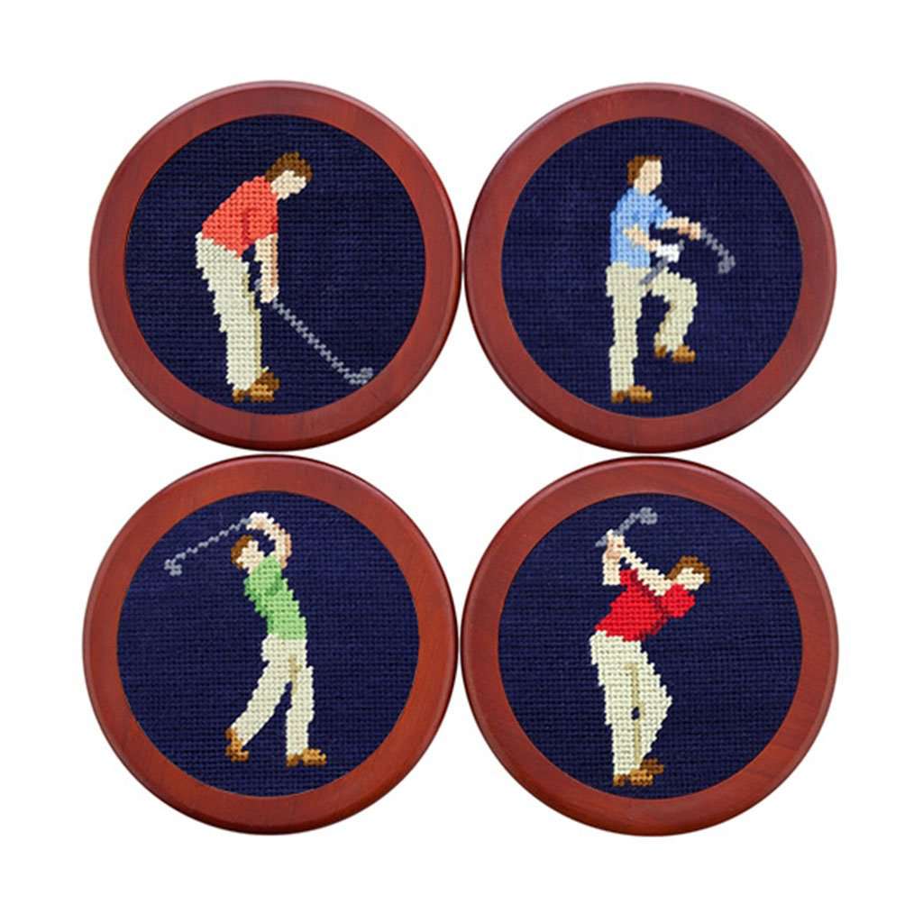 Mulligan Needlepoint Coasters in Dark Navy by Smathers & Branson - Country Club Prep