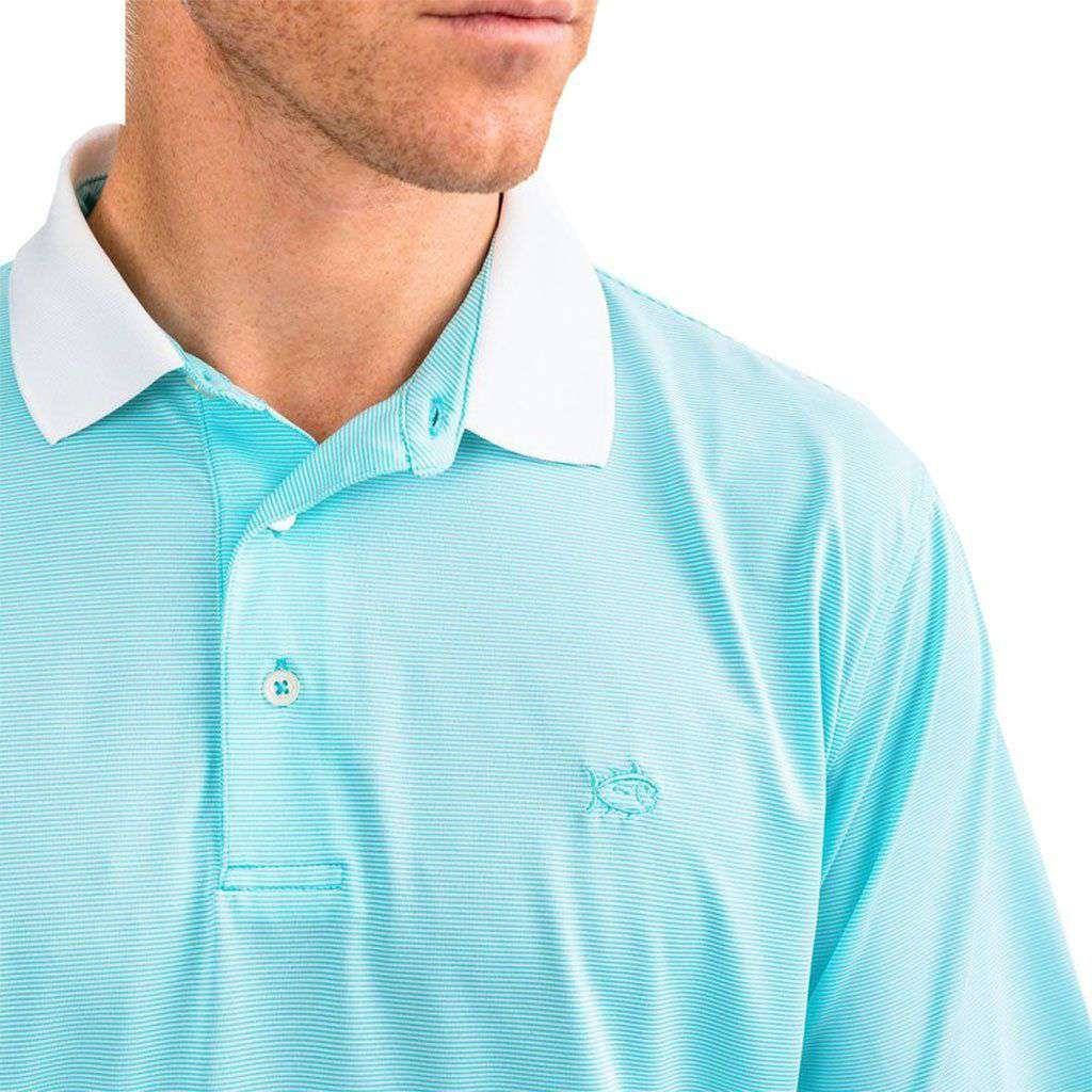 Carlisle Bay Stripe Performance Polo in Crystal Blue by Southern Tide - Country Club Prep