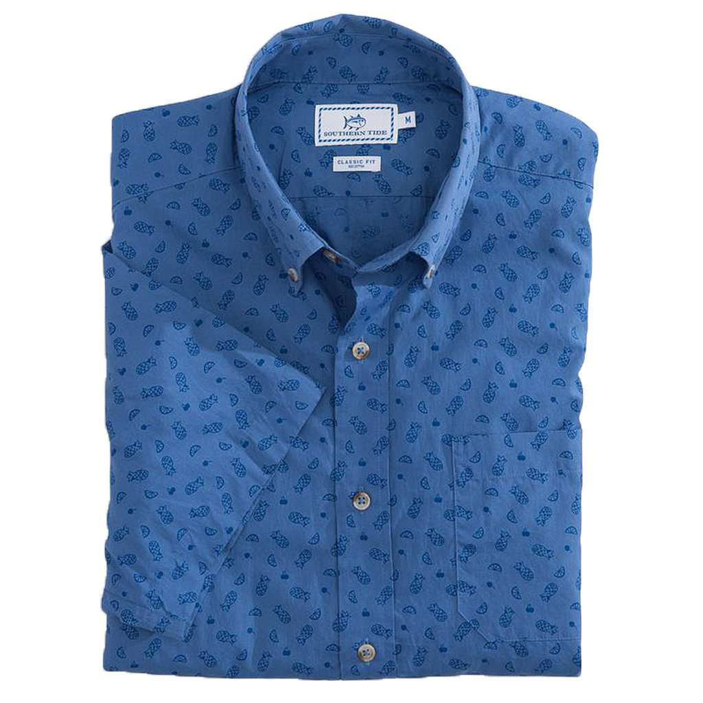 Island Vibes Print Short Sleeve Sport Shirt in Dutch Blue by Southern Tide - Country Club Prep