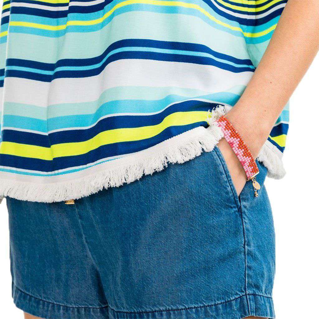 Beatrix Stripe Off the Shoulder Top in Offshore Green by Southern Tide - Country Club Prep