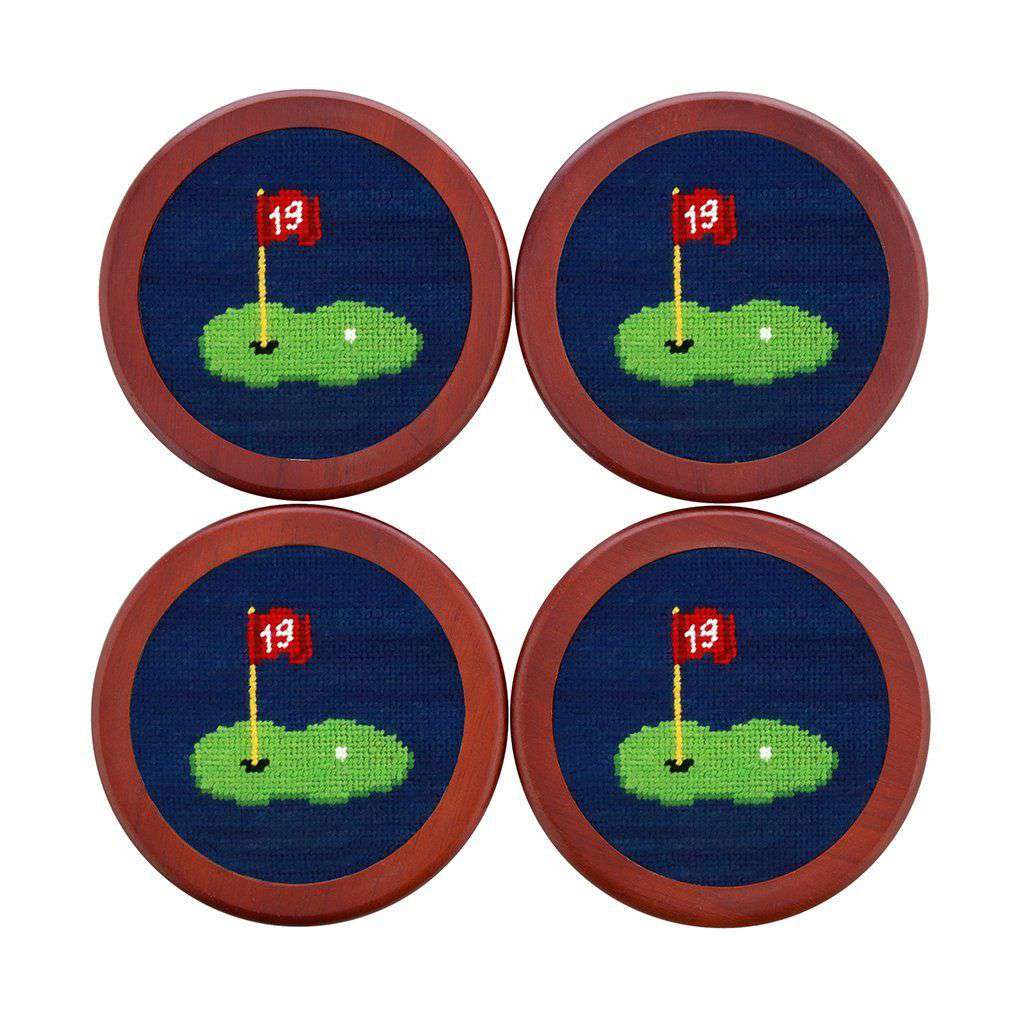 19th Hole Needlepoint Coasters in Classic Navy by Smathers & Branson - Country Club Prep