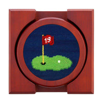 19th Hole Needlepoint Coasters in Classic Navy by Smathers & Branson - Country Club Prep