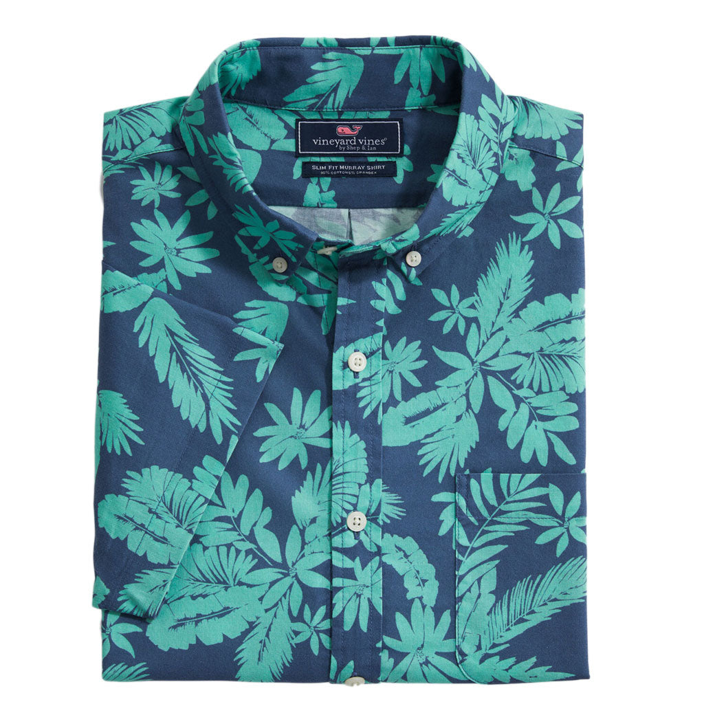 Tropical Leaves Gilded Short Sleeve Slim Murray Shirt by Vineyard Vines - Country Club Prep
