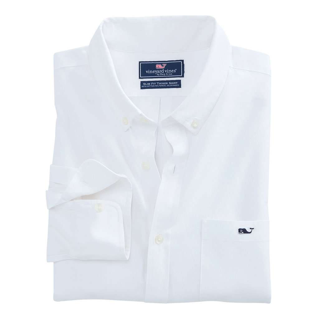 Garment Dyed Oxford Slim Stretch Tucker Shirt in White Cap by Vineyard Vines - Country Club Prep