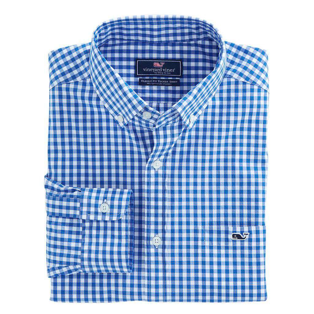 Carleton Gingham Classic Stretch Tucker Shirt in Spinnaker by Vineyard Vines - Country Club Prep