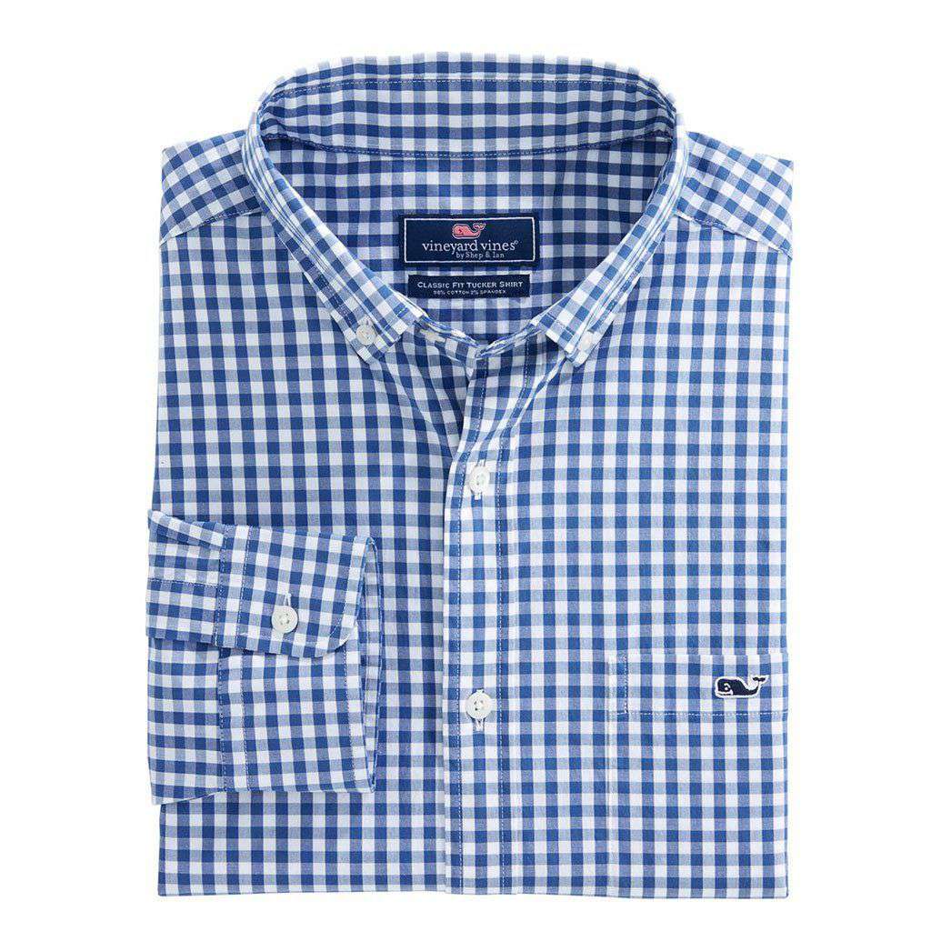 Carleton Gingham Classic Stretch Tucker Shirt in Moonshine by Vineyard Vines - Country Club Prep