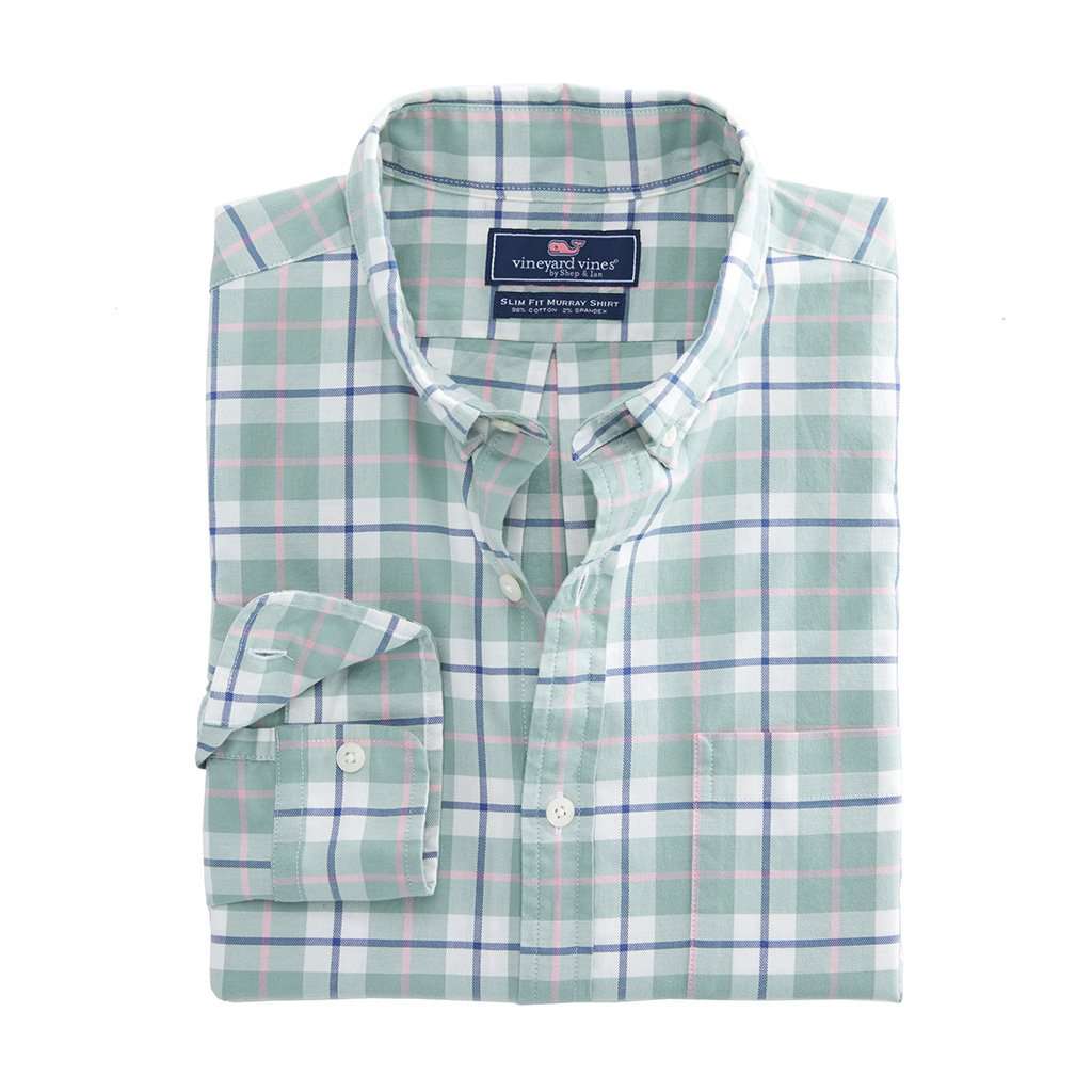 Riverbank Plaid Slim Murray Shirt in Desert Green by Vineyard Vines - Country Club Prep