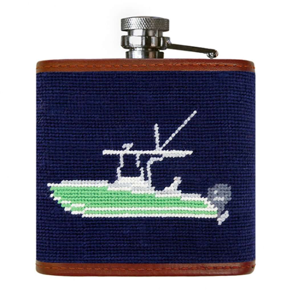 Power Boat Needlepoint Flask in Dark Navy by Smathers & Branson - Country Club Prep